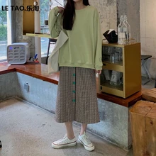 Милые клетчатые пуговицы для юбки осень Высокая талия прямая юбка миди для женщин Jupe Femme Falda Mujer Gonne
