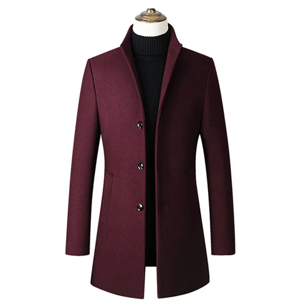 Wine red 9002 Зимние шерстяные куртки мужские высококачественные шерстяные смеси Повседневная тонкая верхняя одежда черное шерстяное пальто мужские Casaco Masculino длинный Тренч пальто - Цвет: Wine red 9002