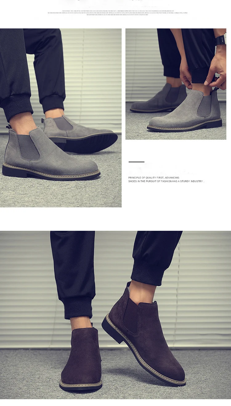 Winter Mens Shoes Casual High Ankle Chaussure Homme British Fashion Boots Men Slip on Pu Leather Chelsea Boots Gentlemen