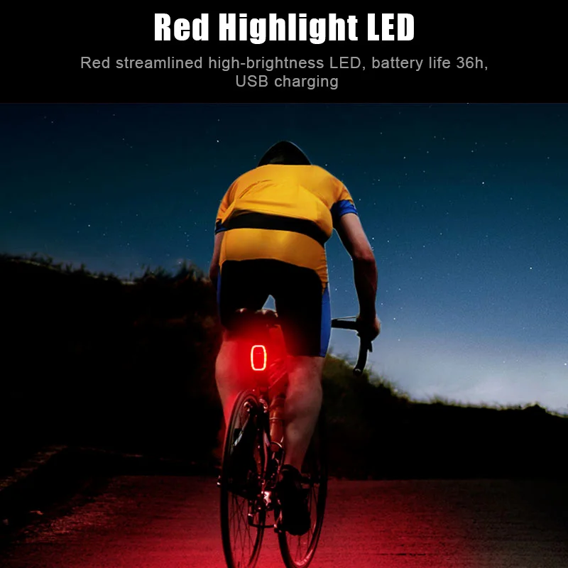 Smart Brake Lights Bicycle Rear Back Light USB Rechargeable Cycling Taillight 6 Modes Safety Warning Night Riding Flashlight