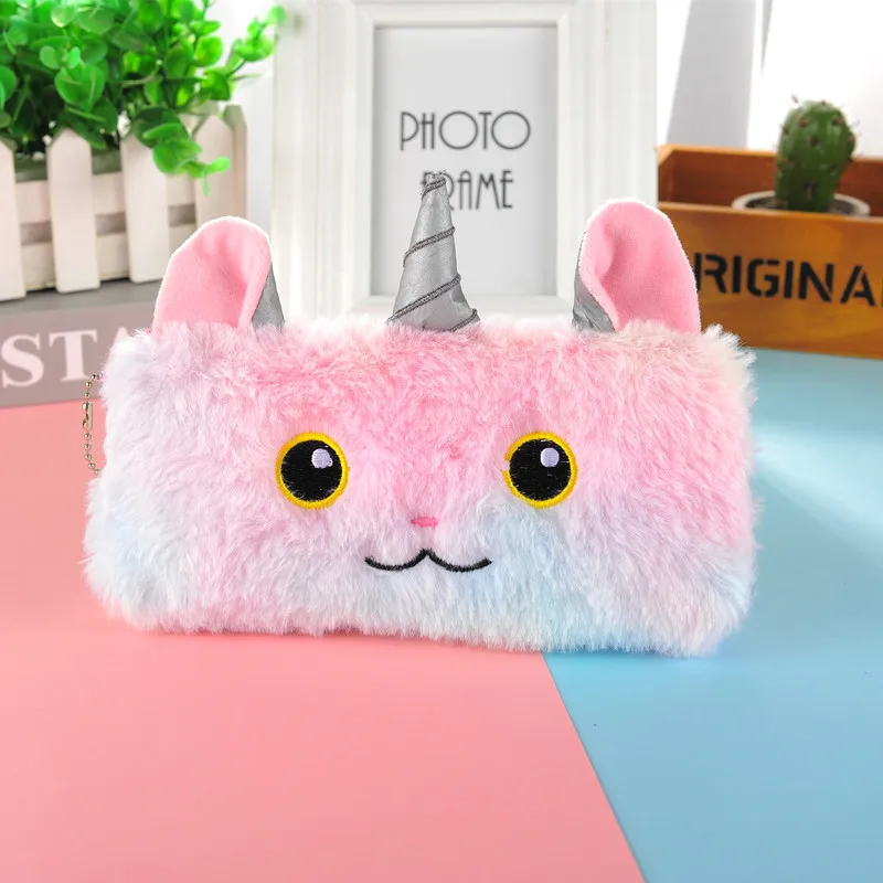 

Kawaii Cartoon Unicorn Pencil Case for Office Pink Pretty Plush Handbags Large Capacity Pencil bag Stationery School Supplies