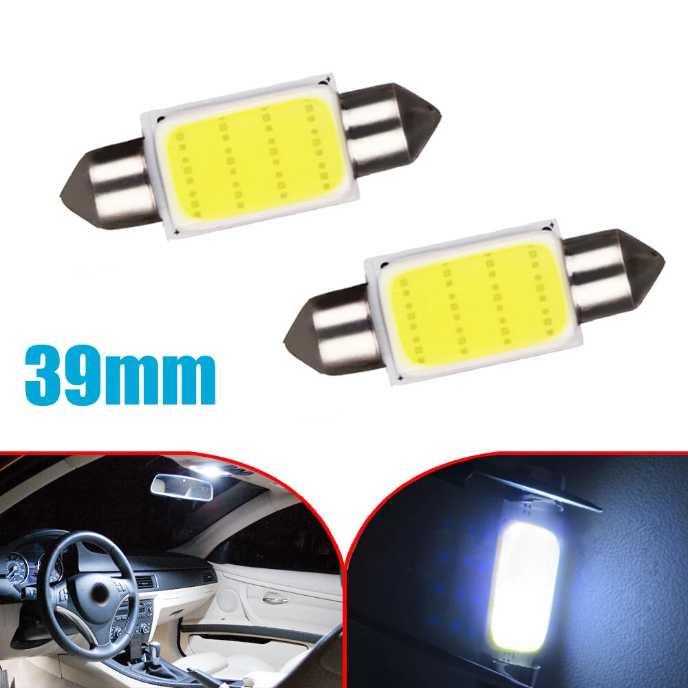 

2x White COB 39mm Car Interior Dome LED Reading Light Auto Xenon Lamp Bulb Accessories