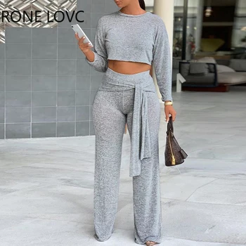 

Women Solid O-Neck Long Sleeve Casual Top & Pant Set 2 Piece Set