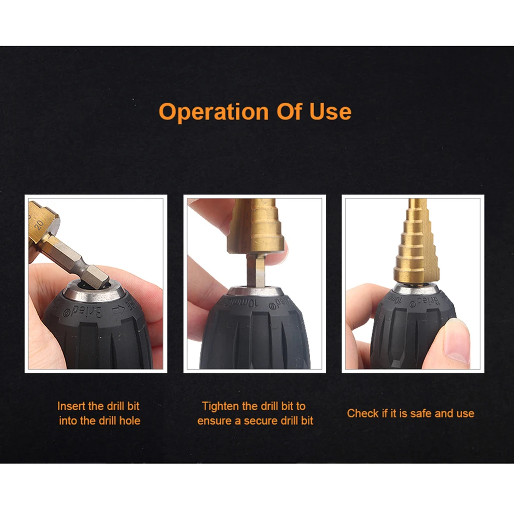 3Pcs Hex Shank HSS Titanium Coated Step Drill Bit Set 4-12/4-20/4-32mm