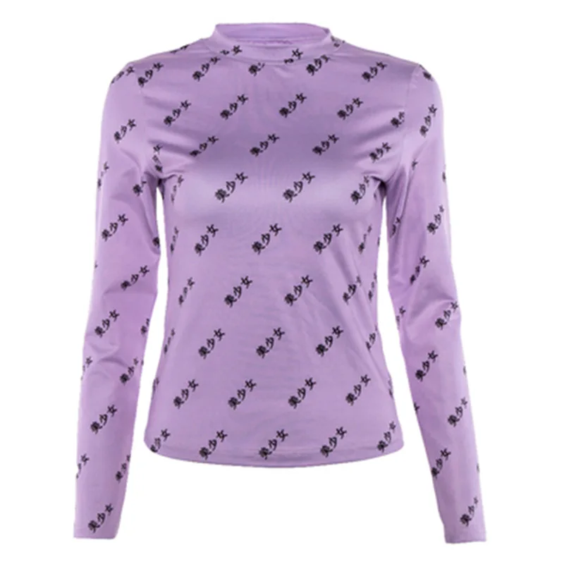 Purple Text Сексуальная женская футболка, топы с длинным рукавом, Прозрачная Тонкая Женская водолазка, футболка, Новое поступление, женская футболка с принтом, Одежда Harajuku - Цвет: Purple Text