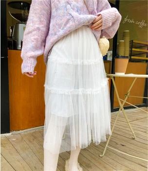 

Princess sweet lolita skirts Winter sweet soft sister lovely skirts Beaded mesh super fairy white skirt fashion women XH189