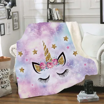 

3D Printed Unicorn Sherpa Blanket Velvet Plush Throw Fleece Blanket Bedspread Couch Sofa Quilt Cover Bedding Outlet Dropship