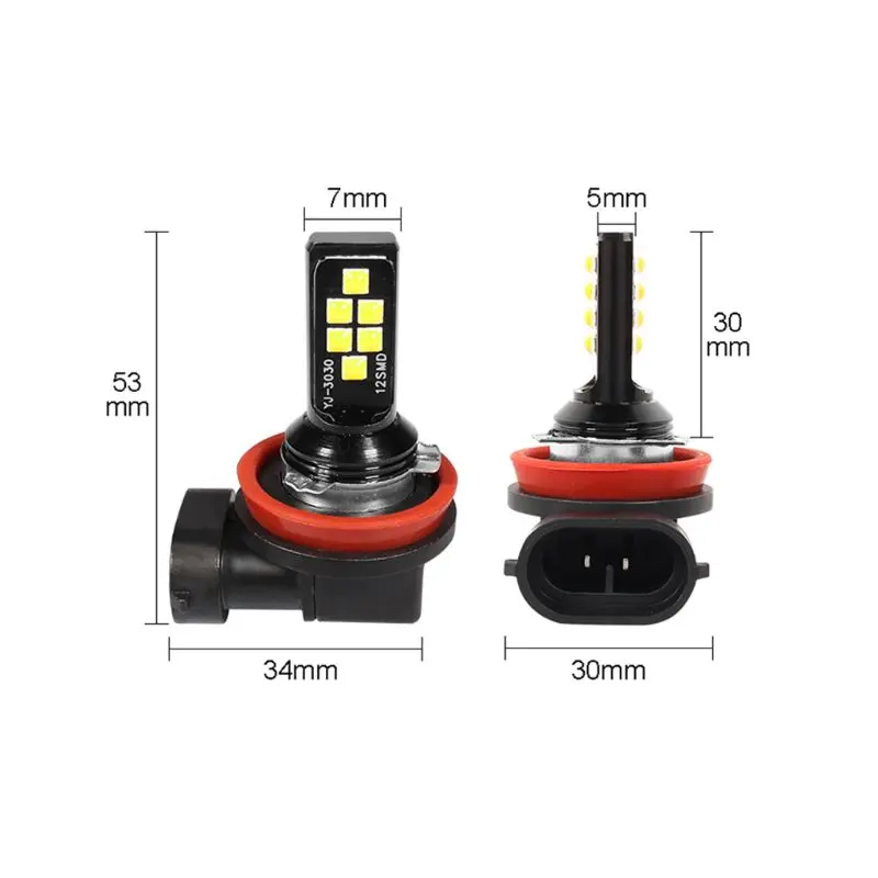 

2pcs H1/H3/H7 LED Headlight Bulb Beam Kits Car Fog Light 12SMD 3030 LED Bulbs K1AF