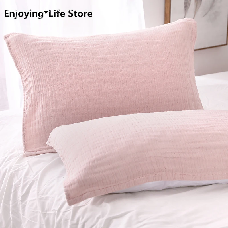 A Pair Of Japanese Simple Fourlayer Pure Cotton Thick Gauze Pillow Towel Soft Solid Color