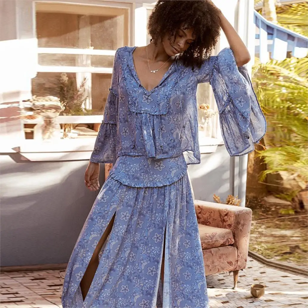 Boho, Сплит, сексуальные, с принтом, макси юбки, для женщин, высокая талия, на молнии, Faldas, весна-лето, свободные, повседневные, хиппи, пляжная одежда, женские юбки
