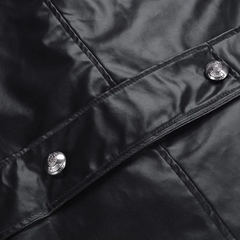 Oeak Men Vintage Long Leather Jacket Black Punk PU Outwear Retro Gothic Long Jacket Double-breasted Classic Leather Coat