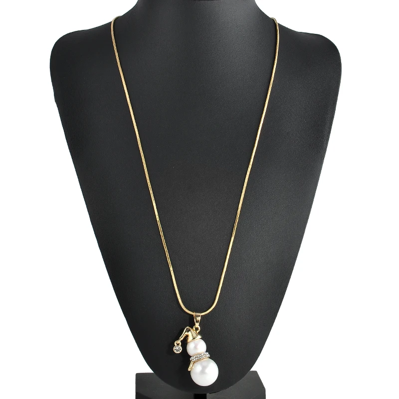 Женские украшения-Снеговички с белым жемчугом, ожерелье, женская модная длинная Ювелирная цепочка, ожерелье, подвески, рождественский подарок