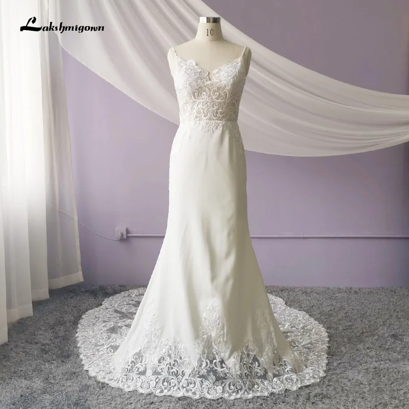 Lakshmigown Белый Королевский поезд Русалка Свадебные платья Кружева аппликации свадебное платье в стиле бохо robe de mariee