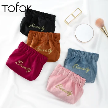 

Tofok Women Drawstring Travel Cosmetic Bag Makeup Organizer Case Storage Pouch Toiletry Kit Box Flannel Portable Handbag Holder