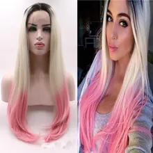 Bombshell синтетический 13*3 дюймов парик фронта шнурка три тона черный корнями белый Омбре розовый термостойкие волокна волос для женщин парик