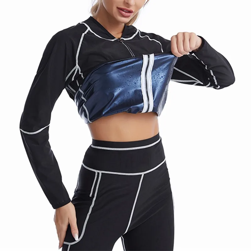 thong shapewear Sauna Slimming Top And Pants Neoprene Sweat Thermal Suits Women Long Sleeve Zipper Shirts Weight Loss Body Shaper Trousers Sets backless shapewear