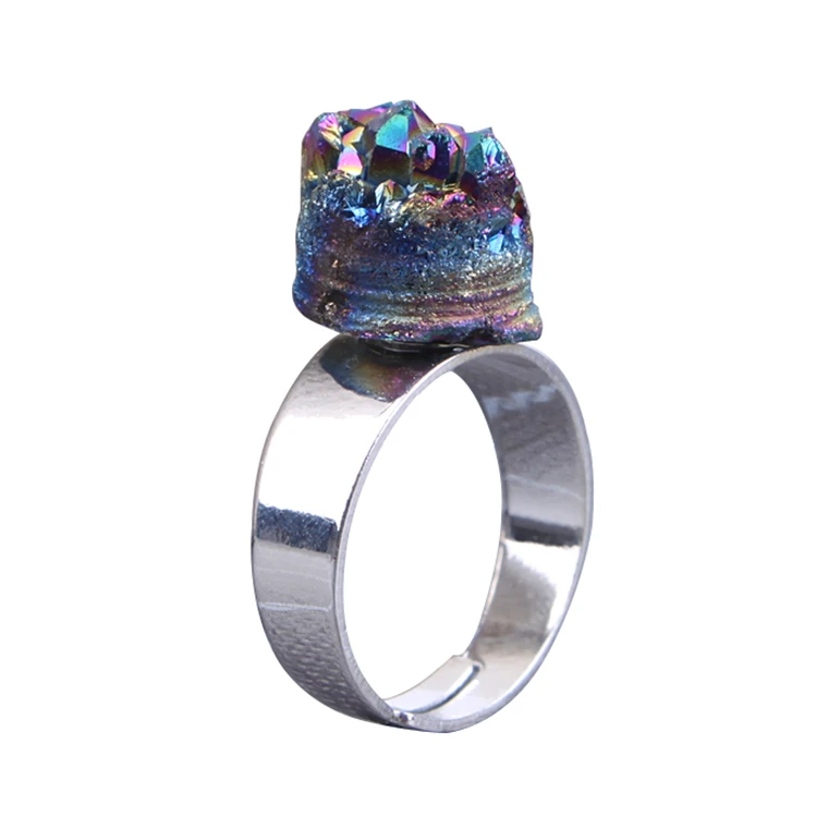 

1pc Druzy Stone Finger Agates Rings For Women Silver Color Party Wedding Ring Rings Jewelry Adjustable Size