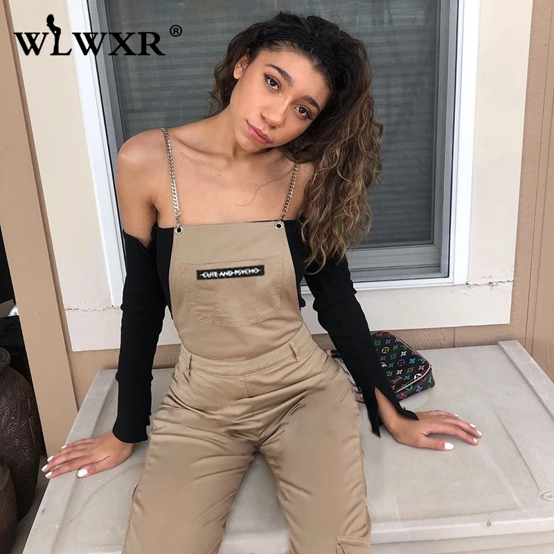 WLWXR Уличная Сексуальная облегающая комбинезон женские комбинезоны хаки металлическая цепь Летний комбинезон женский обтягивающий длинный женский комбинезон
