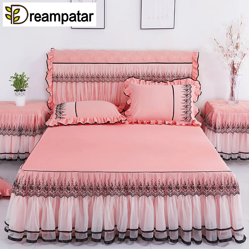 Dreampatar Elegant Solid Color Princess Style Lace Edging Comfort Bed Cover Single Double Slip Bedding BY187B | Дом и сад