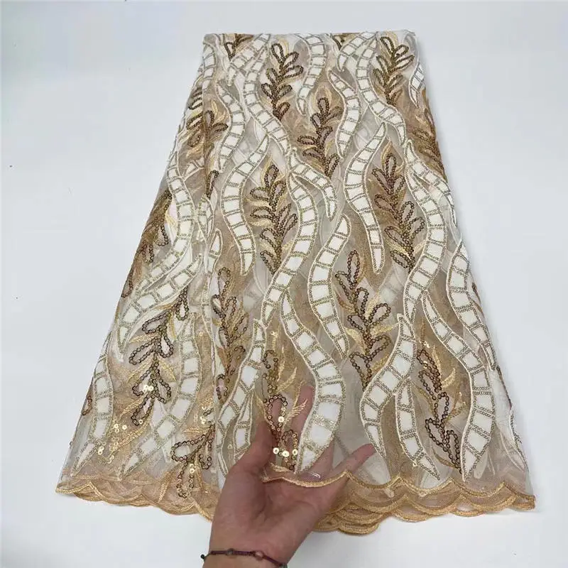 

African Sequins Lace Fabric 2021 High Quality Velvet Lace French Tulle Mesh Lace Fabric For Nigerian Dress Sewing YA4166B-6
