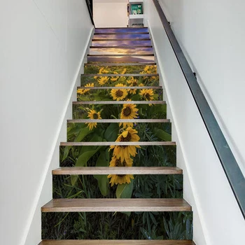 

Print Art Picture Sunflowers View 3D Stair Sticker DIY Home Decor Decals Self Adhesive Waterproof Mural For Bedroom Renovation
