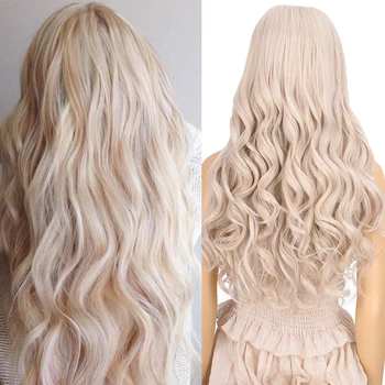 

DIANQI 27 "long wavy silk light blonde wigs synthetic lace front wig for black / white female daily or party natural hairline