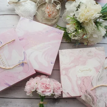 

20*20*6cm 3set Gold Pink Purple 2 Style Marble Special Design Paper Box + Bag As Baby Shower Birthday Wedding Gift Packaging Use