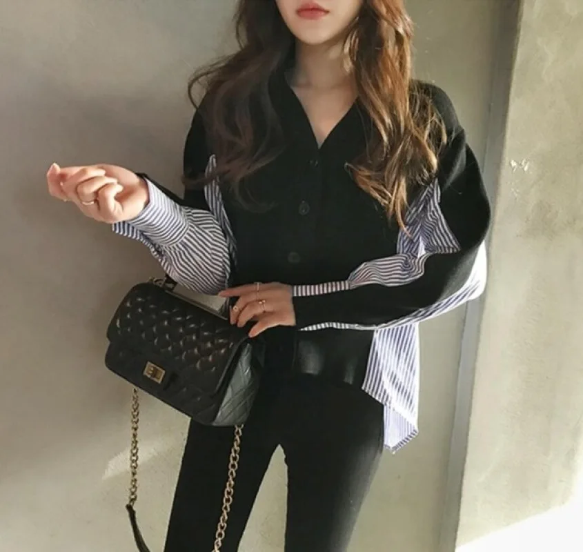 Autumn Winter 2019 New V-neck Ladies Sweater Stripes Loose Wild Women Clothing Korean Style Women Sweater