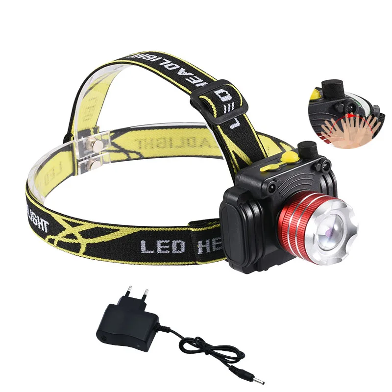 COBA индукционный светодиодный налобный фонарь, масштабируемый головной светильник, водонепроницаемый перезаряжаемый встроенный аккумулятор, 4 режима, Q5 светильник, датчик, портативная лампа - Испускаемый цвет: lnduction red