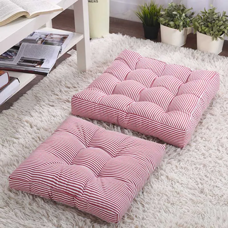 Квадратная японская Подушка Cattail Hassock подушка для сиденья копчик ортопедическая Прокладка Подушка для спинки стула круглый утолщенный Коврик для пола Pouf Futon - Цвет: red stripe
