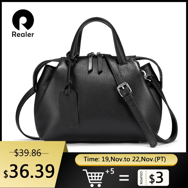 

REALER Genuine Leather Handbags Women Bags Shoulder Bag Quality Leather Crossbody Bags Women Totes Bag Designer 2020 Fashion