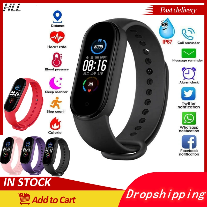 2021 New Fitness Bracelet M5 Female Smart Bracelets Men Watch Pedometer Wristband Sport Watches Band for Adriod IOS | Спорт и