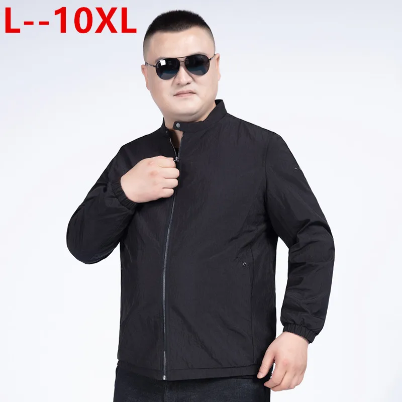 10XL 8XL 6X мужские куртки, Осенние повседневные пальто, одноцветная мужская куртка на молнии с воротником-стойкой, мужская куртка-бомбер, мужская повседневная верхняя одежда