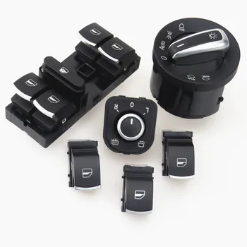 

TUKE 1 Set Car Window Glass Button Kit + Headlight Switch & Side Mirror Knob For VW Rabbit Jetta 4 Golf MK5 5ND959857 5ND941431B