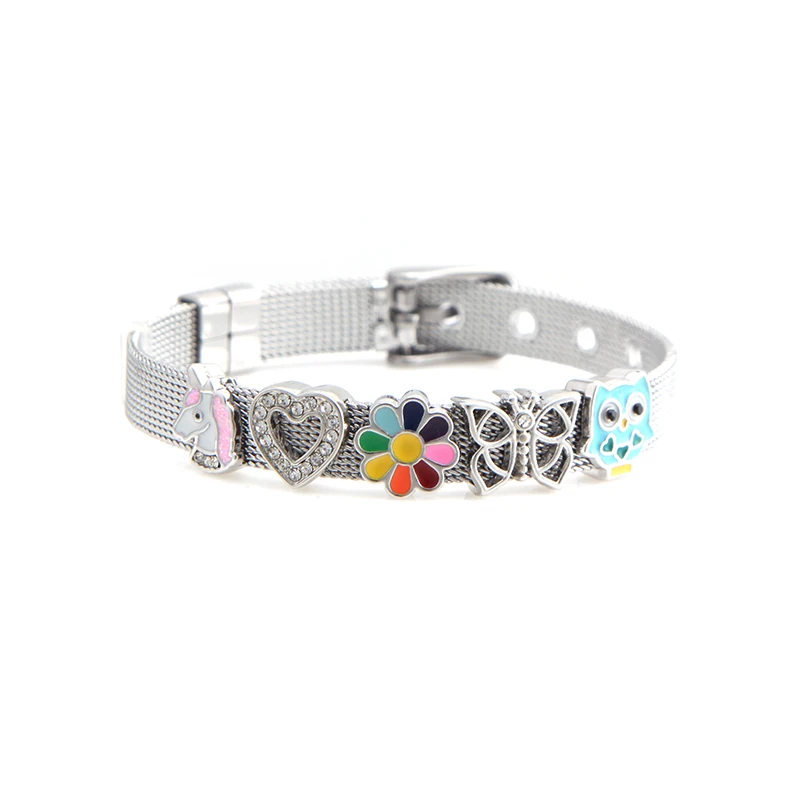 Somsoar Jewelry Cute Slide Charm 8mm Mesh Bracelet Set Child toddler Kids Bracelet Stianless Steel Woman Bracelet as Xmas Gift