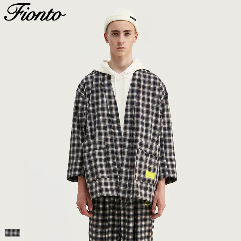 

Fionto Men's Wear In Autumn and Winter 2019 New Trendy Brand Personality Loose Seven-cuff Retro Plaid Shirt Men's Shirt