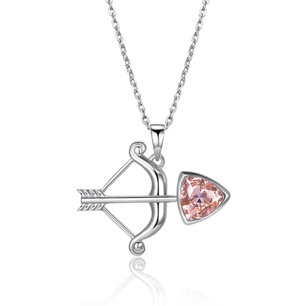 Cute Cartoon Crystal Bow and Arrow Pendant S925 Sterling Silver Exquisite Girl Necklace 12 Constellation Necklace- Sagittarius