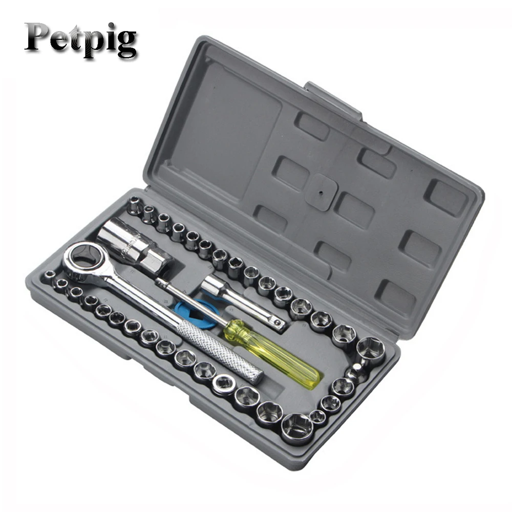 

Socket Spanners Set of End Heads 40 Pcs Sleeve Car Repair Tool Ratchet Set Torque Wrench Combination Set Key Vanadium Steel