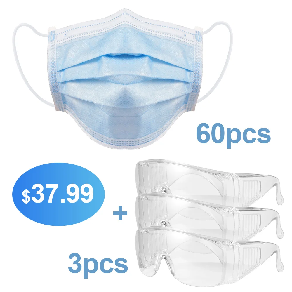 

Daily Protective Masks Safe Breathable Mouth Mask Disposable Ear-loop Mask Safety Goggles Eyes Mask For Comprehensive Protection