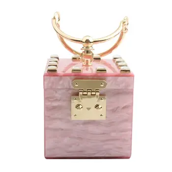 

Square Shape Women Acrylic Clutch Evening Bag Metal Wristlets Wedding Party Prom Mini Handbag Purse