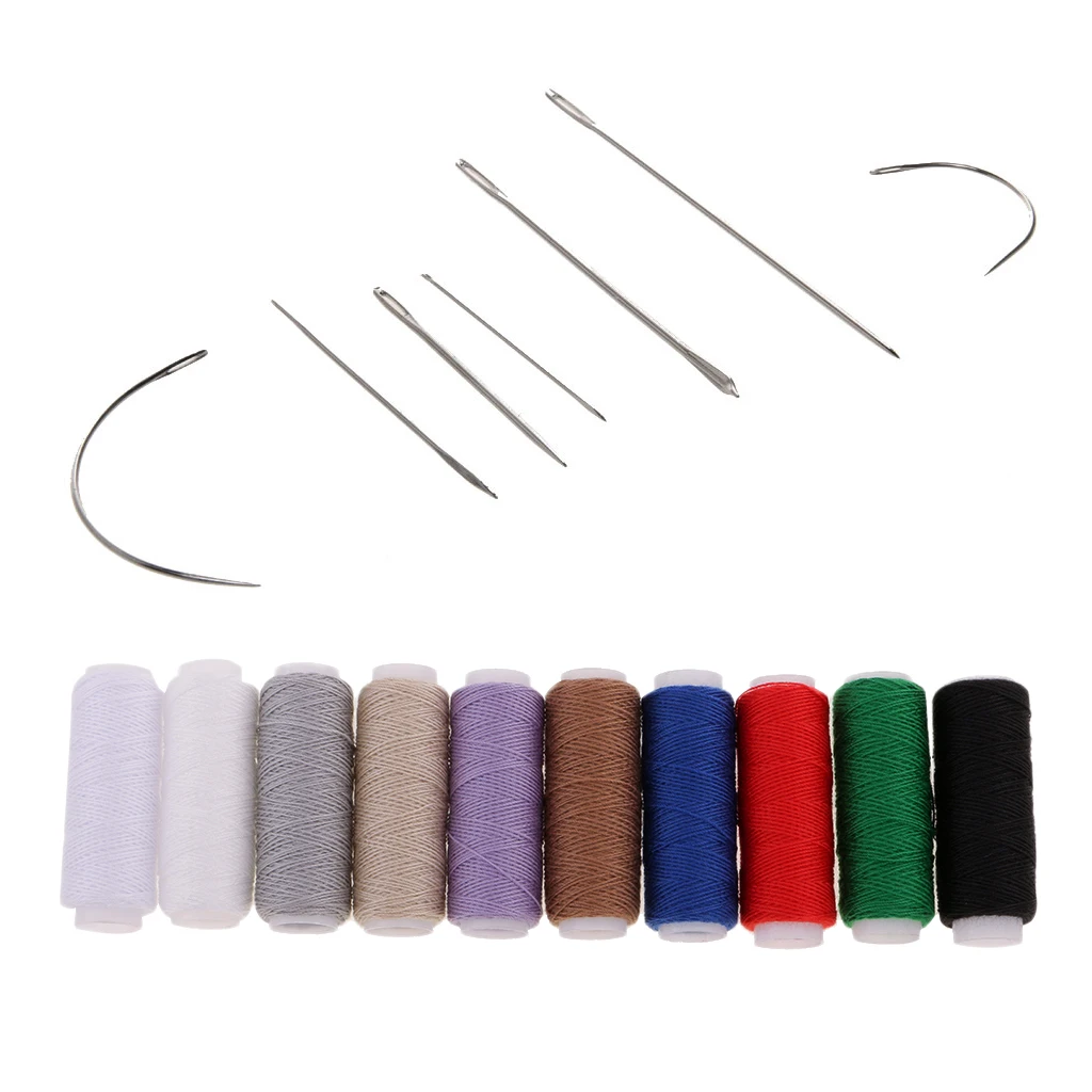 Upholstery Repair Kit 10 Pieces Extra Strong Jeans Thread & 7Pcs Upholstery Carpet Leather Curved Needles Set