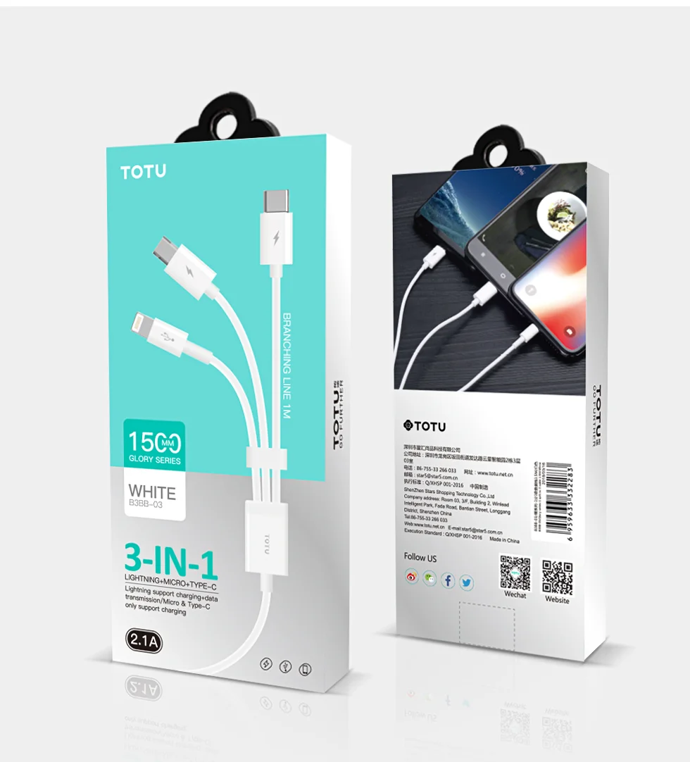 TOTU, 3 в 1, USB кабель для iPhone, зарядный кабель для передачи данных, кабель usb type-C, кабель Micro USB для samsung, Xiaomi