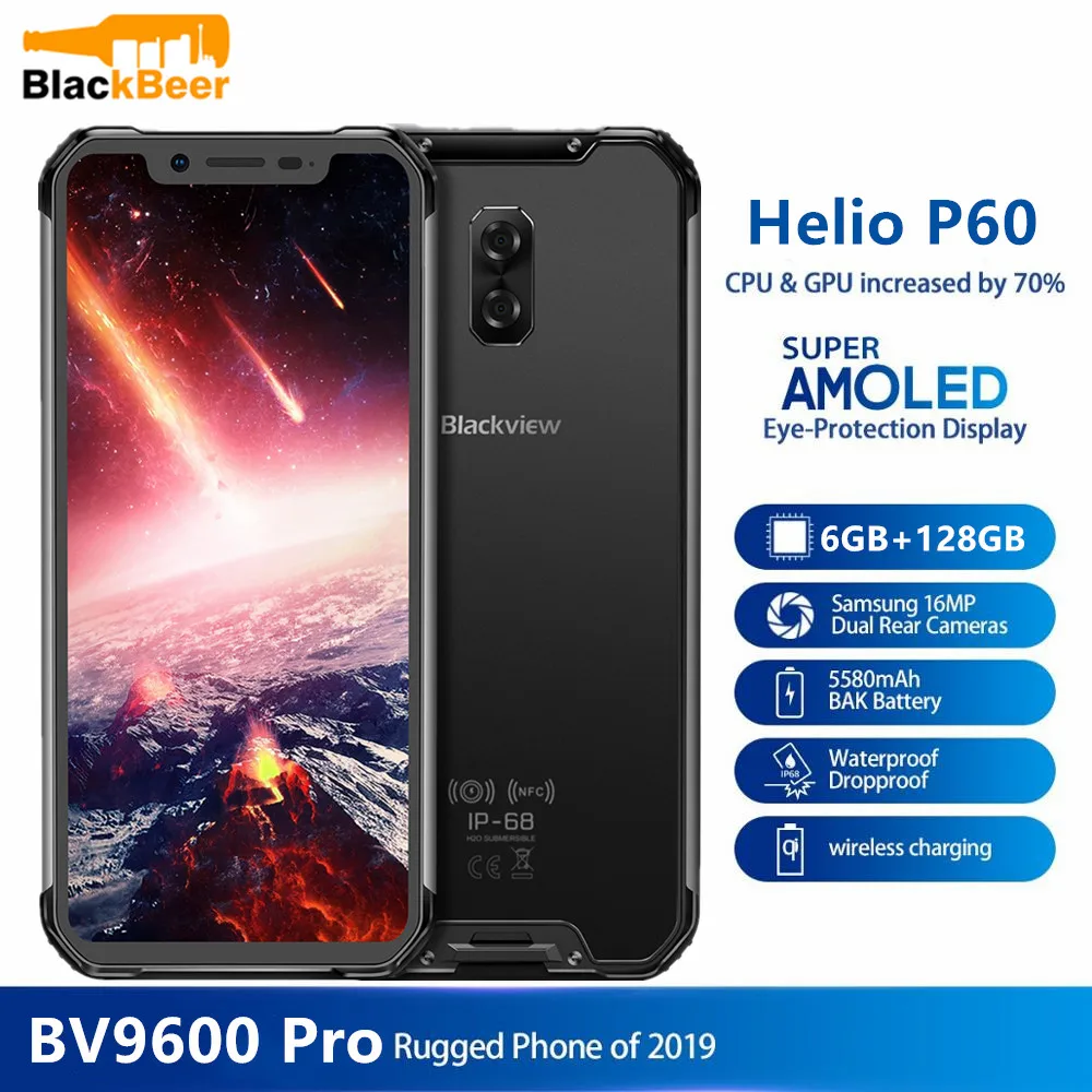 BLACKVIEW BV9600 Pro IP68 6GB+ 128GB смартфон 16MP Face ID 6,21 дюймов FHD+ Беспроводная зарядка NFC 4G Android 8,1 gps мобильный телефон