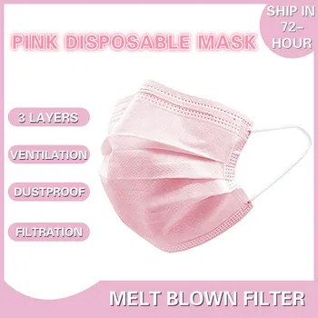 

Pink Disposable Medic Masks Non-woven 3-layer Face Mask Breathable Mask With Elastic Earband Breathable Adult Mouth Mask