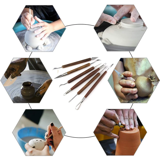 6PCS/Set Clay Sculpting Wax Carving Pottery Tools Shapers Wood Handle  Ceramic Pottery Clay Sculpture Carving Tools Set