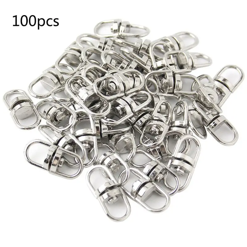 

100Pcs Silver Double Eye Swivel Hook Key Ring Keychain Connectors Jewelry Making