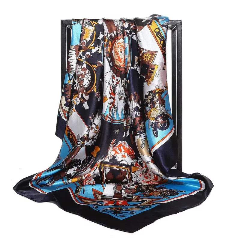 90*90cm Summer Women Silk Foulard Scarves Square Scarf Ladies Luxury Brand beach Shawl Bandanna Large Hijab muffler female 2