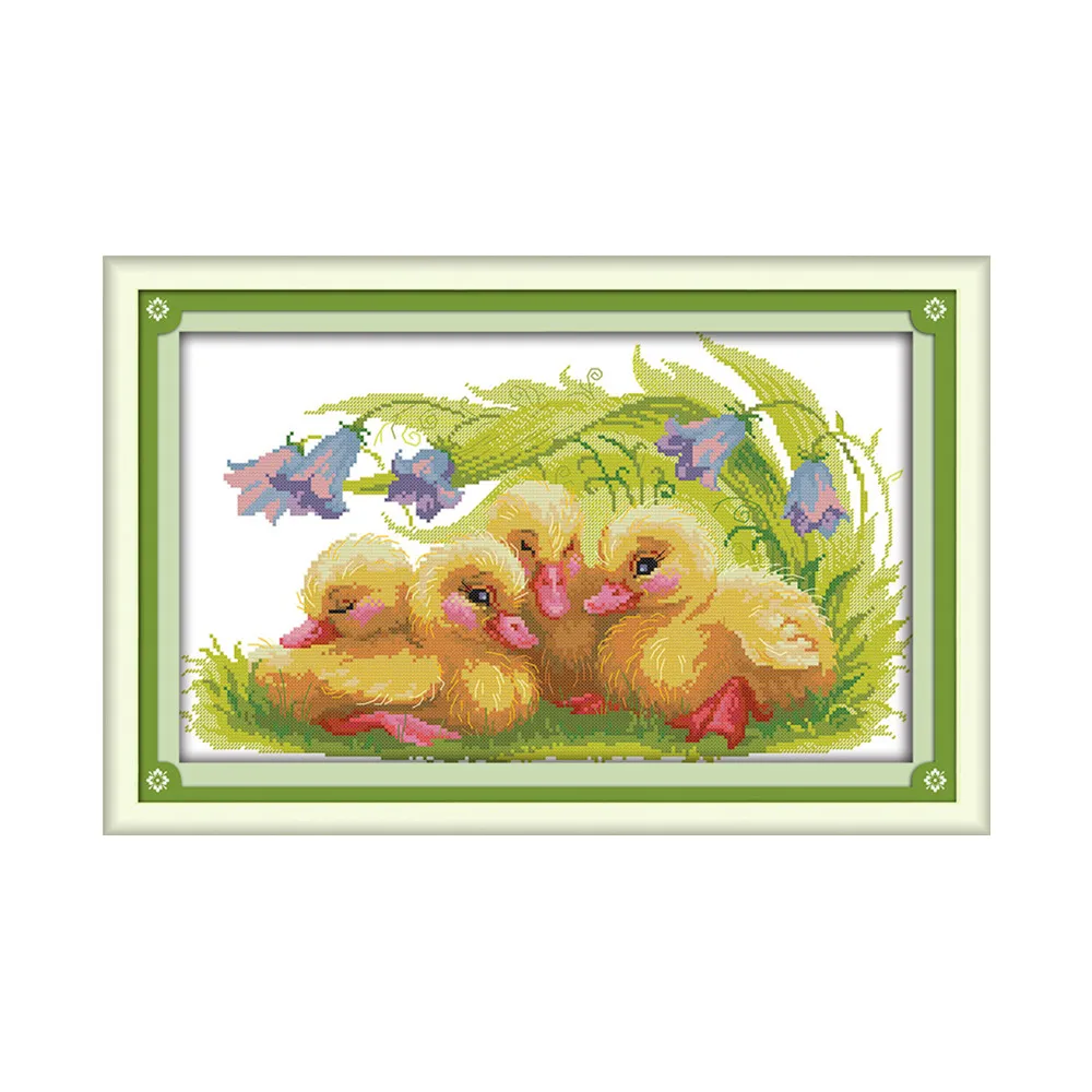 Bayi Bebek Cross Stitch Kit 14ct 11ct Hewan Pola Bunga Hitungan