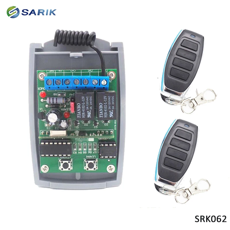 

1pcs receiver+2pcs remote control Universal RF 433mhz Receiver Transmitter Command Receiver Wireless 2 Channel 12V 24V DC