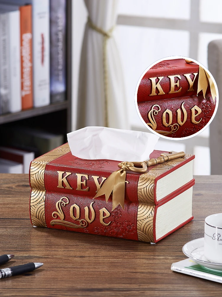 

Creative Tissue Box European Style Retro Car Leather Box Old Book Storage Box Paper Crafts Art Wet Wipes Napkin Box 50ZJH28